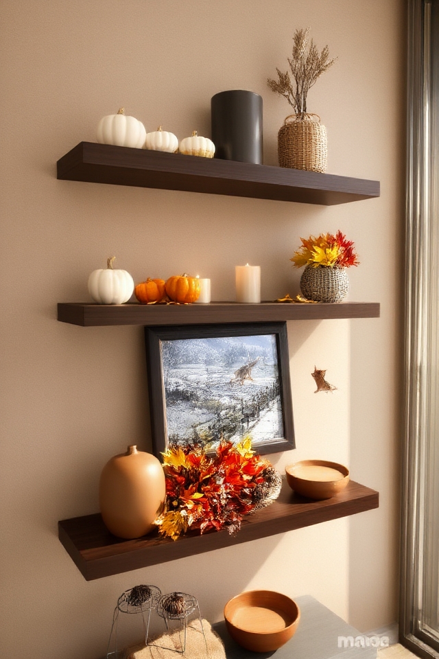 seasonal decor on shelves