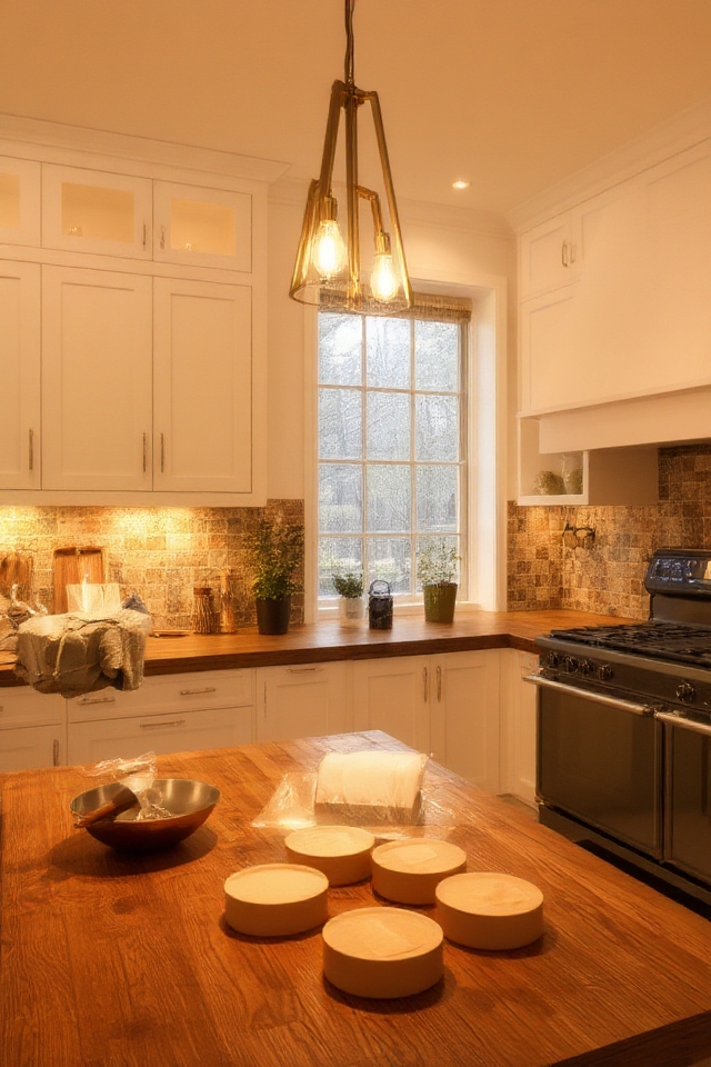 stylish warm kitchen lighting