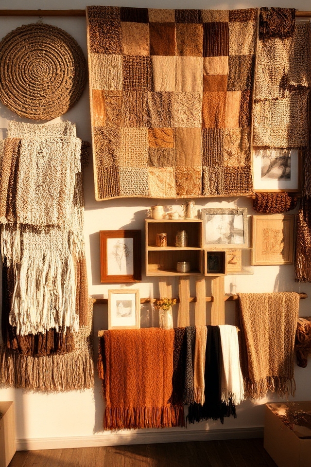 textured fabrics enhance gallery walls