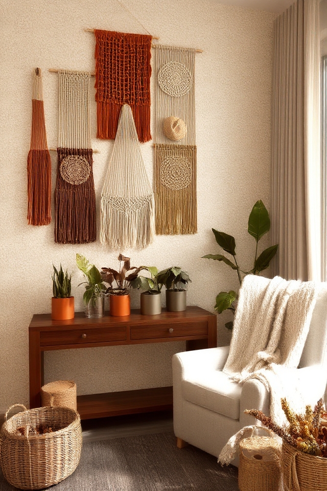 textured wall hangings enhance warmth