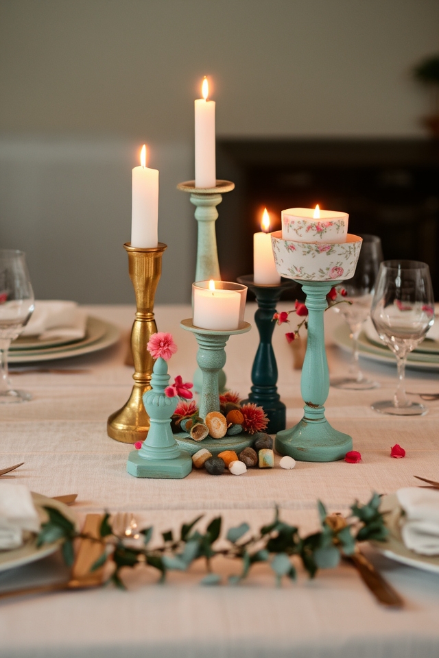 thrifted candle holder decoration