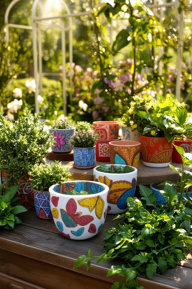 vibrant painted flower pots