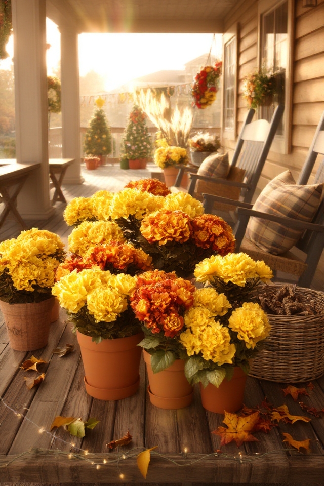 vibrant potted mums decor