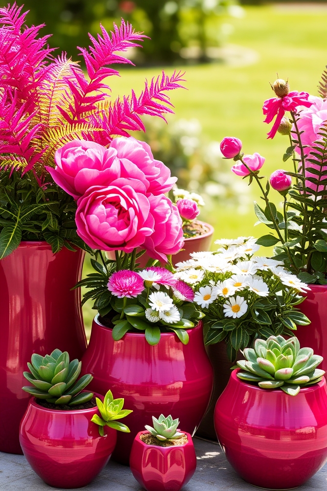 vibrant raspberry planters decor