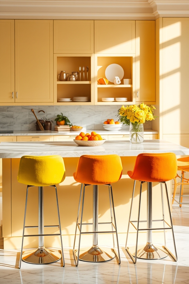 vibrant stools enhance kitchen
