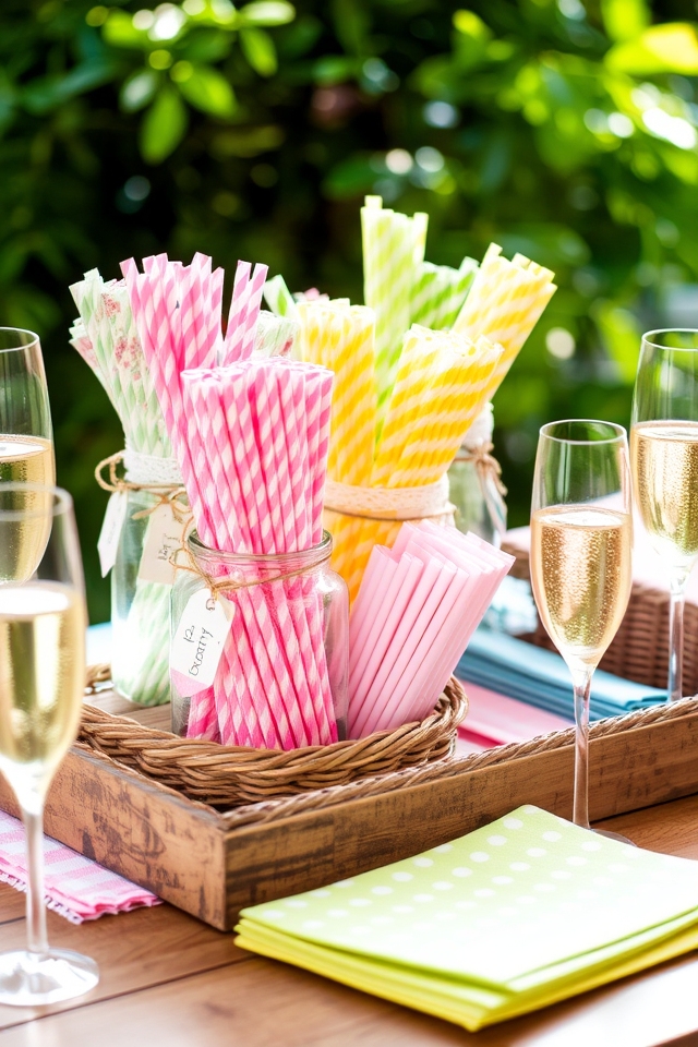 vibrant straw and napkin station