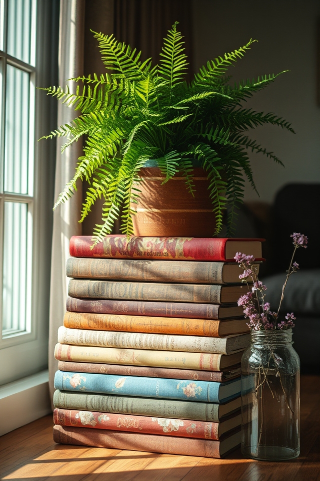 vintage book plant stands