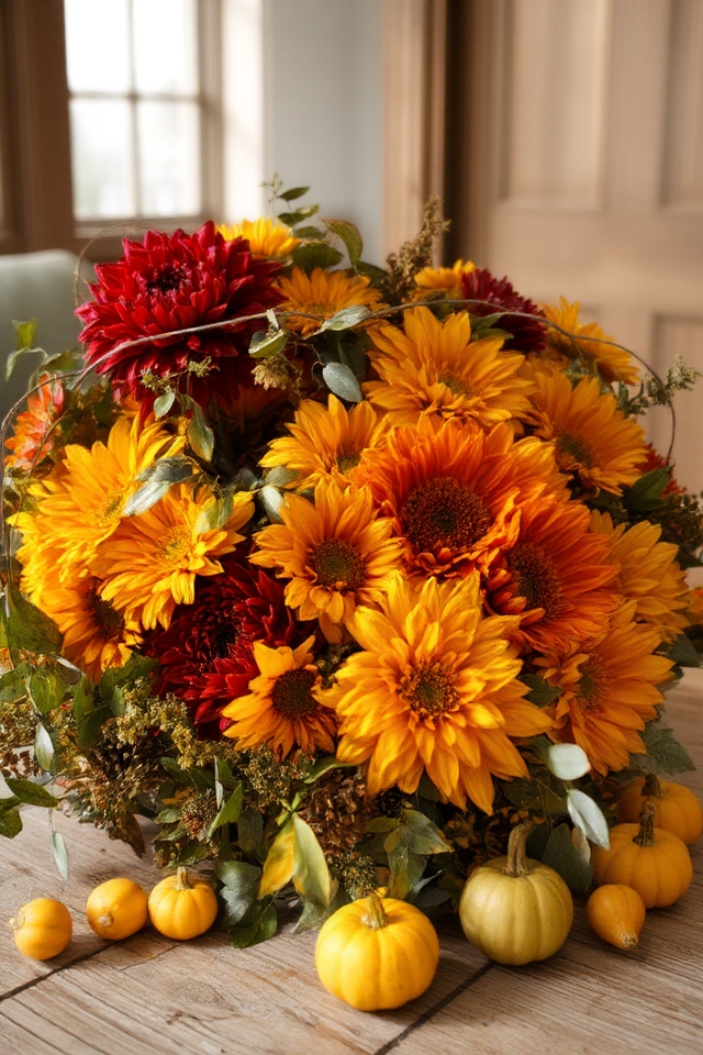 warm autumn floral displays