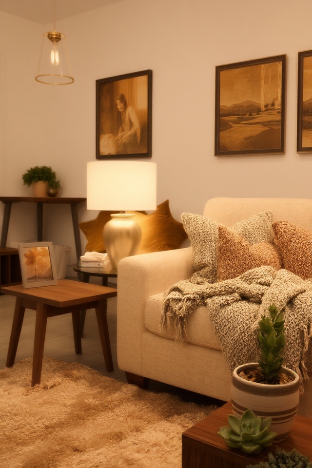 warm toned lighting fixtures enhance ambiance
