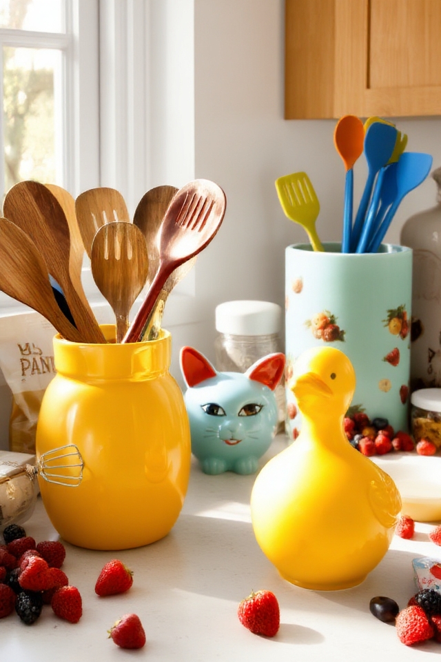 whimsical colorful utensil holders