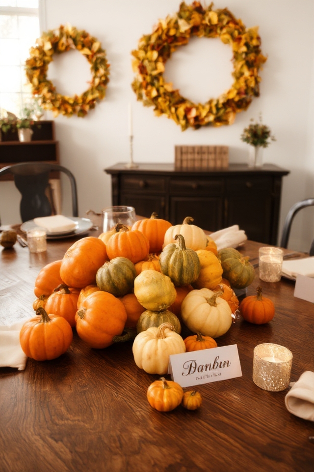 whimsical fall gourd placements