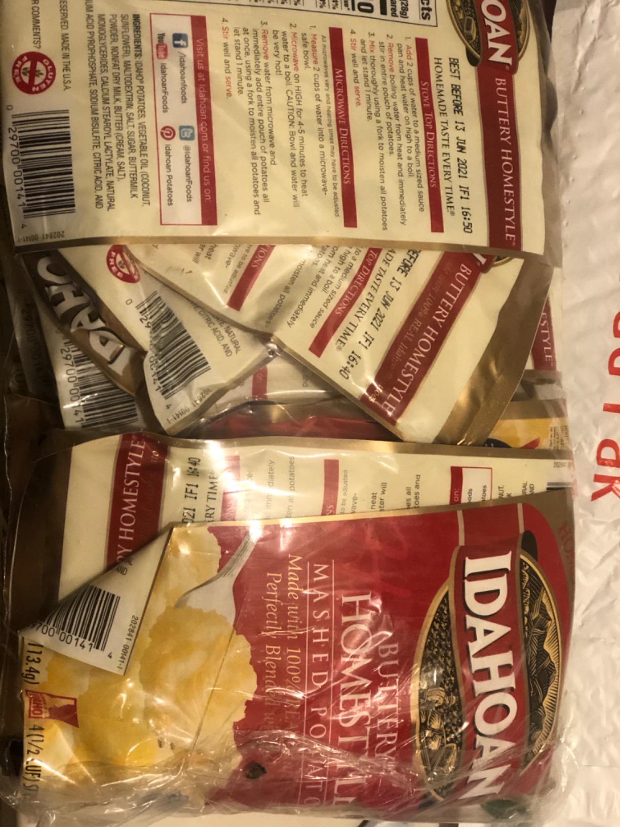 Idahoan Sour Cream & Chives Mashed Potatoes, Naturally Gluten-Free, 100% Real Idaho Potatoes, 4 servings per bag, 4 ounce (Pack of 12) Customer Review Idahoan Sour Cream & Chives Mashed Potatoes, Naturally Gluten-Free, 100% Real Idaho Potatoes, 4 servings per bag, 4 ounce (Pack of 12) - Customer Photo 1