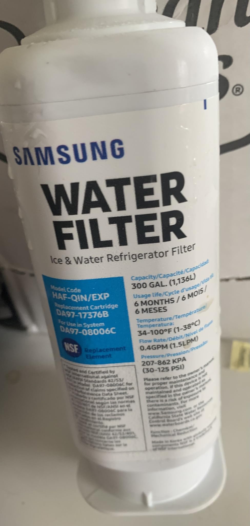 SAMSUNG Genuine Filter for Refrigerator Water and Ice, Carbon Block Filtration, Reduces 99% of Harmful Contaminants for Clean, Clear Drinking Water, 6-Month Life, HAF-QIN/EXP, 1 Pack - Customer Photo 3