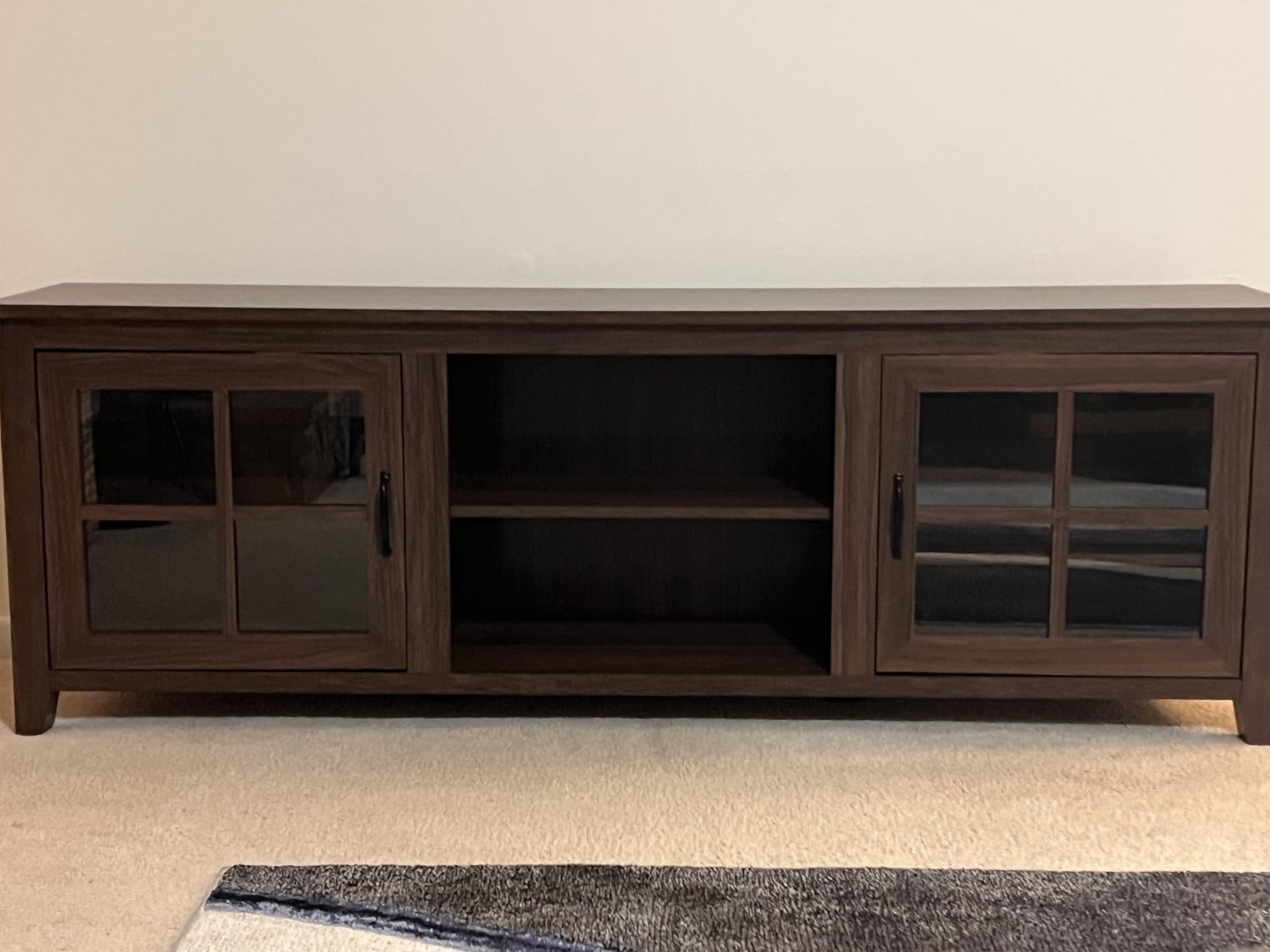 Walker Edison Portsmouth Classic 2 Glass Door TV Stand for TVs up to 80 Inches, 70 Inch, Dark Walnut Customer Review Walker Edison Portsmouth Classic 2 Glass Door TV Stand for TVs up to 80 Inches, 70 Inch, Dark Walnut - Customer Photo 1