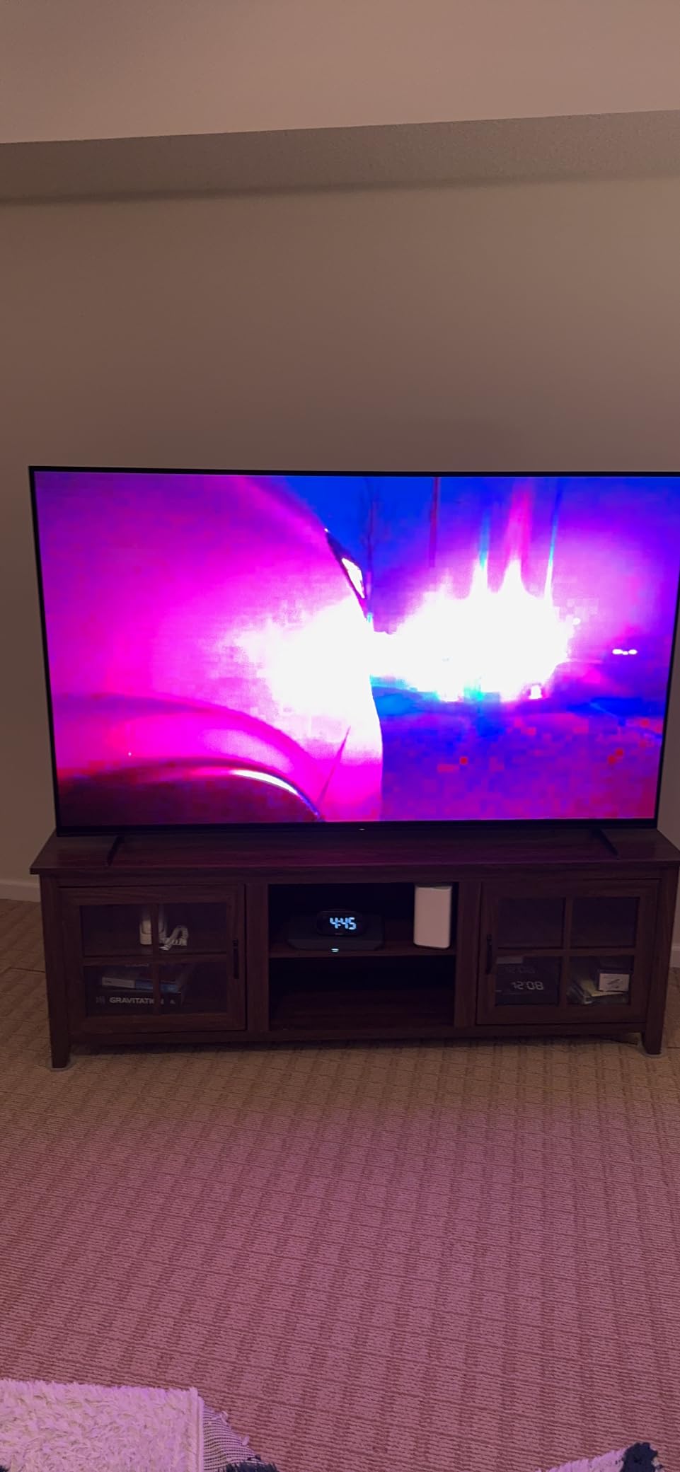Walker Edison Portsmouth Classic 2 Glass Door TV Stand for TVs up to 80 Inches, 70 Inch, Dark Walnut Customer Review Walker Edison Portsmouth Classic 2 Glass Door TV Stand for TVs up to 80 Inches, 70 Inch, Dark Walnut - Customer Photo 2