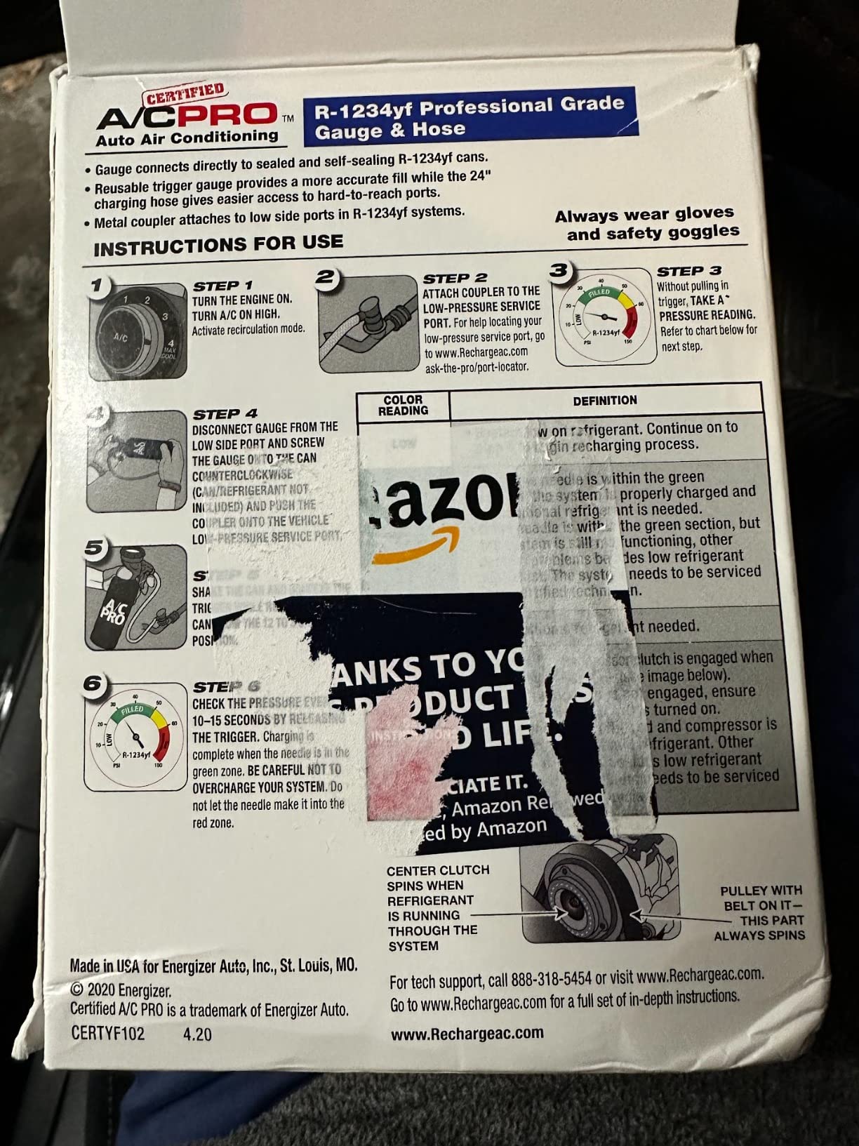 InterDynamics Certified AC Pro Car Air Conditioner R1234YF Refrigerant Gauge and Hose, Reusable AC Recharge Kit, 72 in customer photo 2