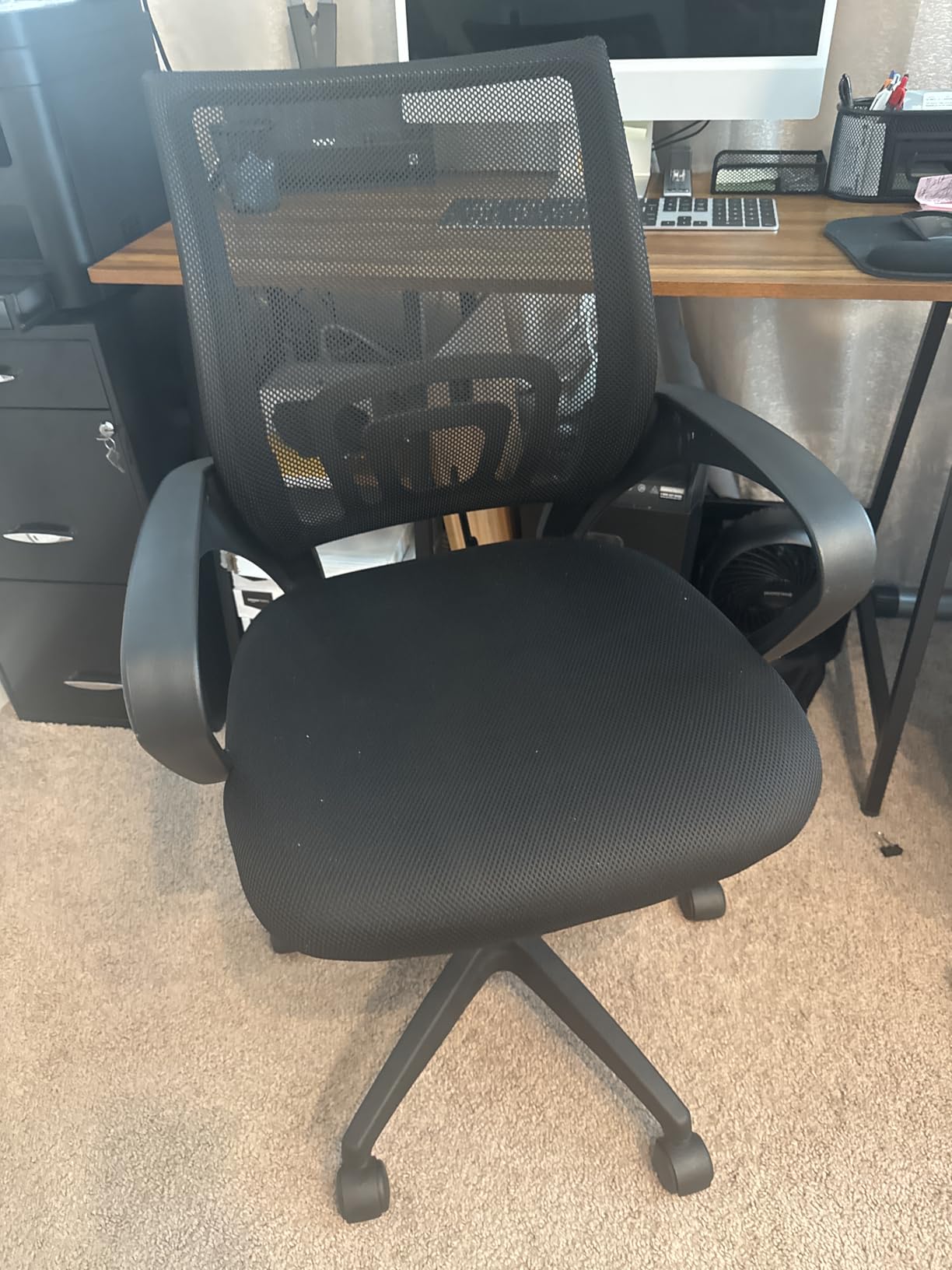 NEO CHAIR Office Desk Computer Chair Ergonomic Mesh Gaming Mid Back Seat with Comfy Lumbar Support Adjustable Height Swivel for Home Task (Black) - Customer Photo 1