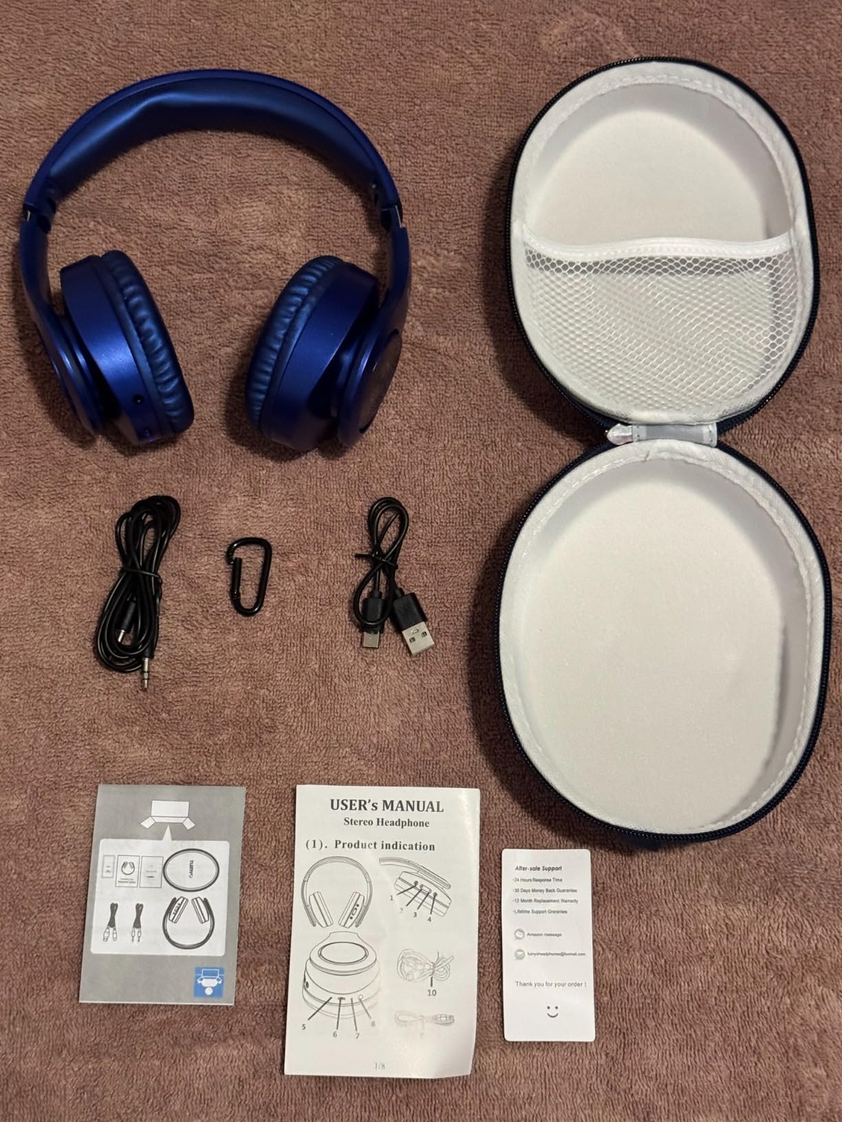 TUINYO Bluetooth Headphones Wireless, Over Ear Stereo Wireless Headset 40H Playtime with deep bass, Soft Memory-Protein Earmuffs, Built-in Mic Wired Mode PC/Cell Phones/TV-Dark Blue - Customer Photo 2