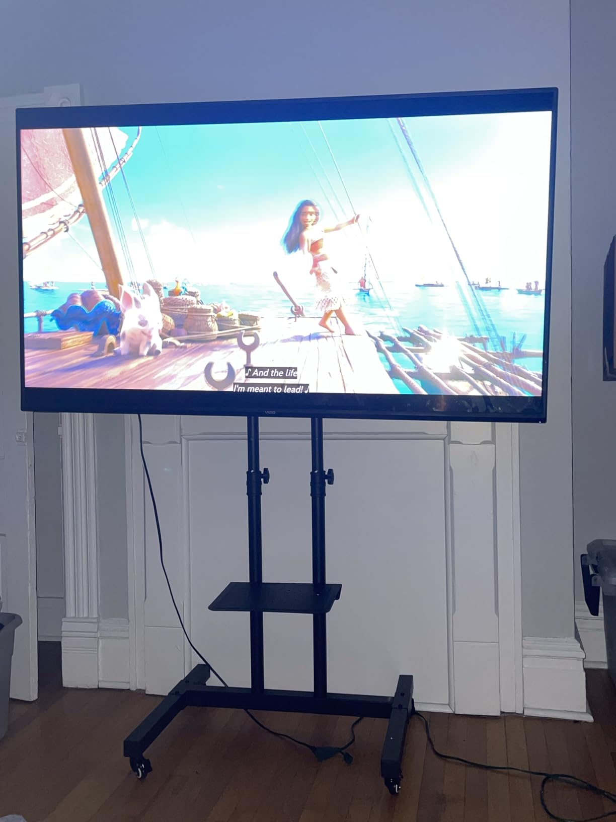 Rfiver Mobile TV Cart Rolling TV Stand for 32-83 Inch Screens up to 110lbs, Portable TV Stand on Wheels with Height Adjustable Shelf, Outdoor TV Stands Mount for Home Office MAX VESA 600x400mm, Black Customer Review Rfiver Mobile TV Cart Rolling TV Stand for 32-83 Inch Screens up to 110lbs, Portable TV Stand on Wheels with Height Adjustable Shelf, Outdoor TV Stands Mount for Home Office MAX VESA 600x400mm, Black - Customer Photo 1