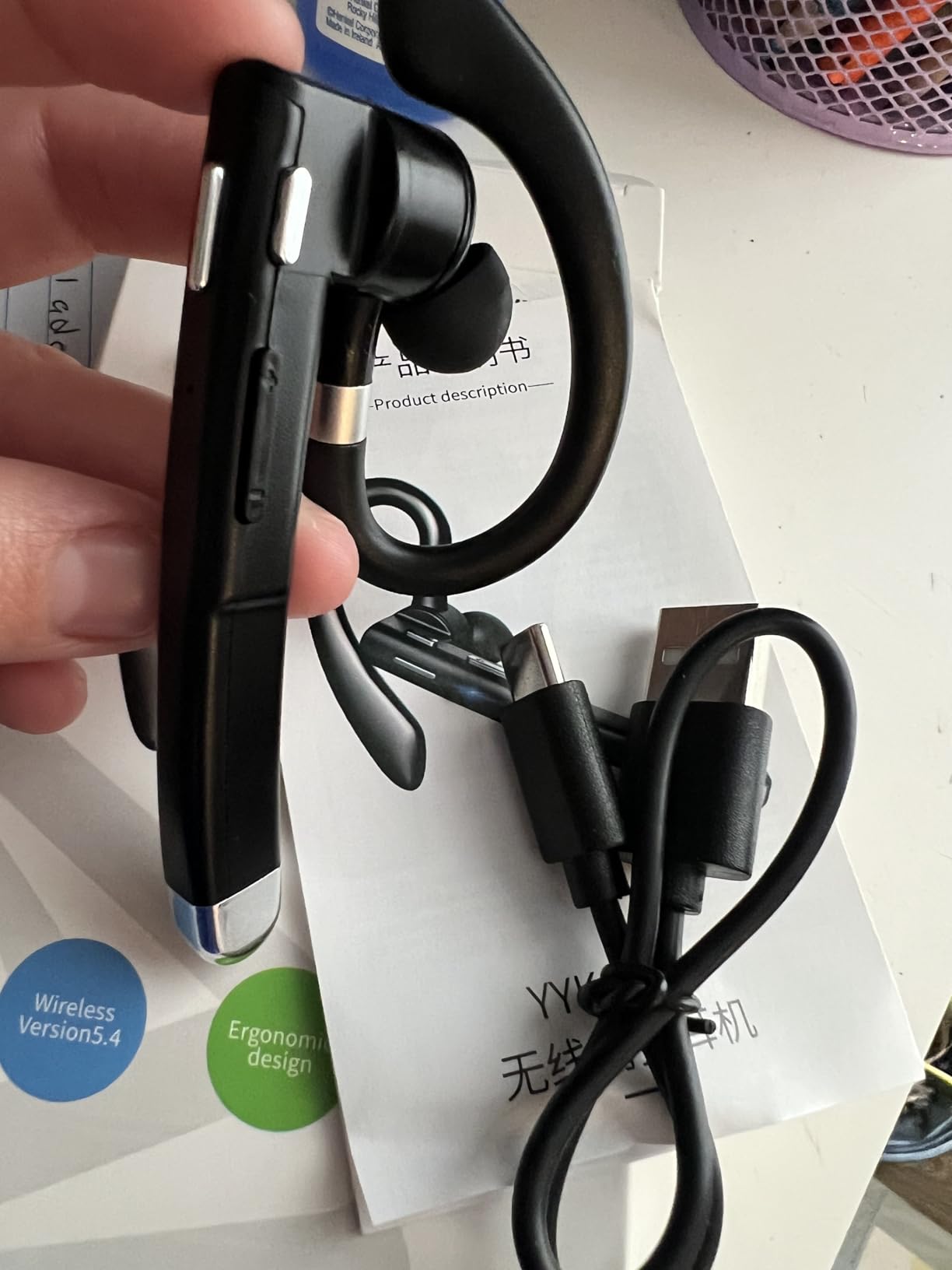 Bluetooth Headset V5.3,100 Hrs Talk Time Single-Ear Earphone, CVC8.0 Noise Cancelling Wireless Earbud, Business Earbud with 500 mAh Charging Case, Hands-Free Earpiece for Trucker/Home/Office Work Customer Review Bluetooth Headset V5.3,100 Hrs Talk Time Single-Ear Earphone, CVC8.0 Noise Cancelling Wireless Earbud, Business Earbud with 500 mAh Charging Case, Hands-Free Earpiece for Trucker/Home/Office Work - Customer Photo 2