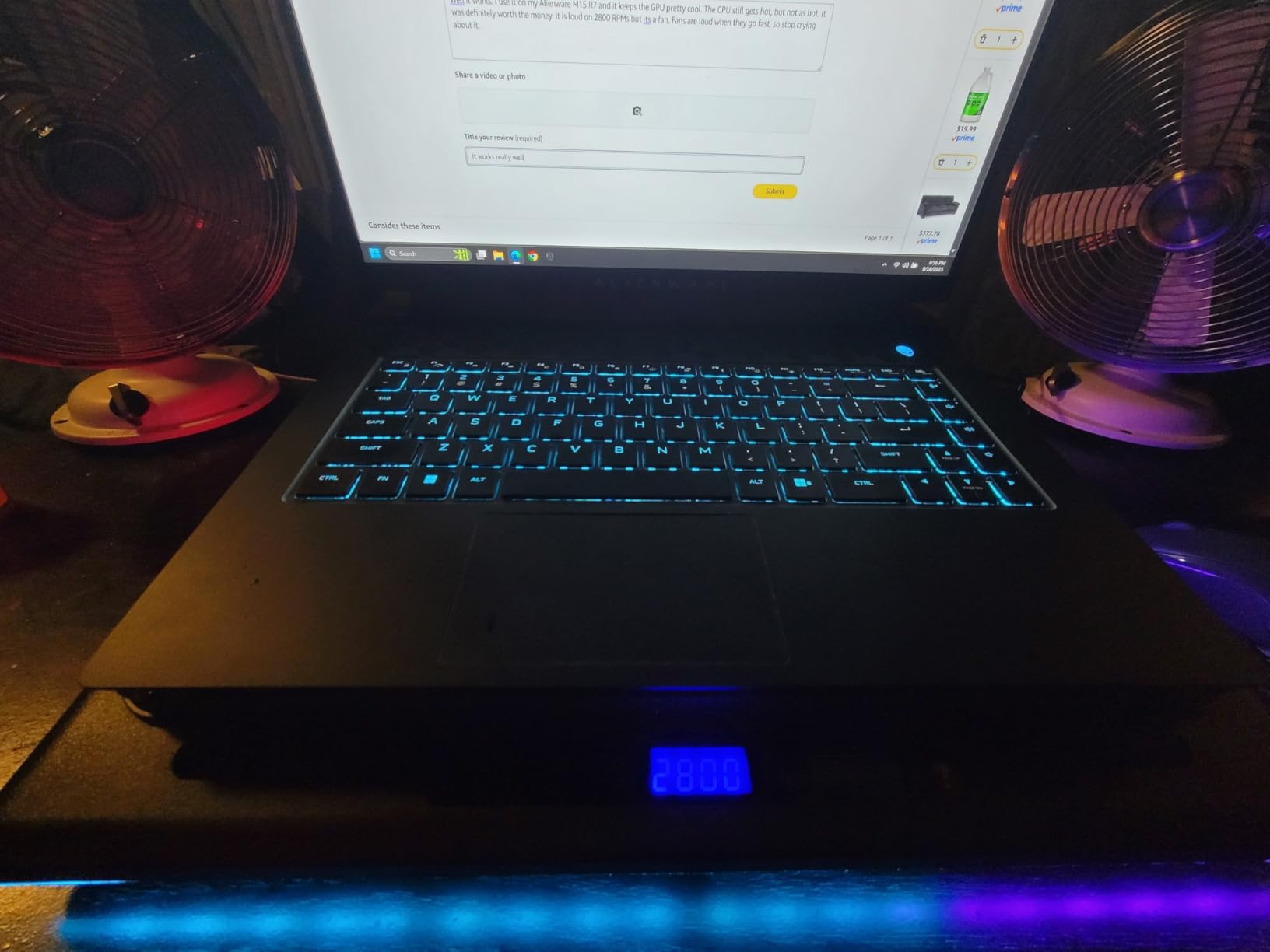 llano V12 RGB Laptop Cooling Pad, Gaming Laptop Cooler with 5.5 Inch Powerful Turbofan, Fast Cooling Laptop 15.6-21in, Adjustable Speed, Touch Control, LCD Screen, Black (RGB) - Customer Photo 1