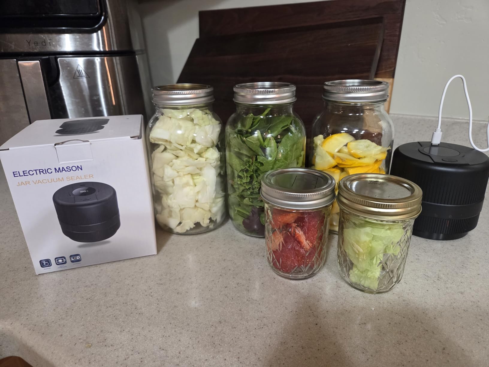 Mason Jar Vacuum Sealer Kit, Electric Sealer for Wide, Regular Mouth Mason Jars, Portable Vacuum Sealer for Jars, Birthday Gifts for Her, Gifts for Mom, Grandma Customer Review Mason Jar Vacuum Sealer Kit, Electric Sealer for Wide, Regular Mouth Mason Jars, Portable Vacuum Sealer for Jars, Birthday Gifts for Her, Gifts for Mom, Grandma - Customer Photo 1
