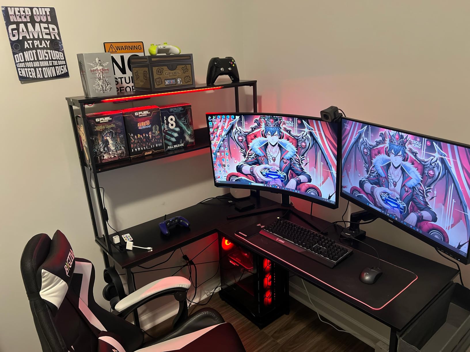 AODK L Shaped Desk Gaming Desk with LED Light & Power Outlet, 53 Inch Reversible L Shaped Computer Table with Shelf & Storage Bag & Hook for Home Office, Black Customer Review AODK L Shaped Desk Gaming Desk with LED Light & Power Outlet, 53 Inch Reversible L Shaped Computer Table with Shelf & Storage Bag & Hook for Home Office, Black - Customer Photo 3
