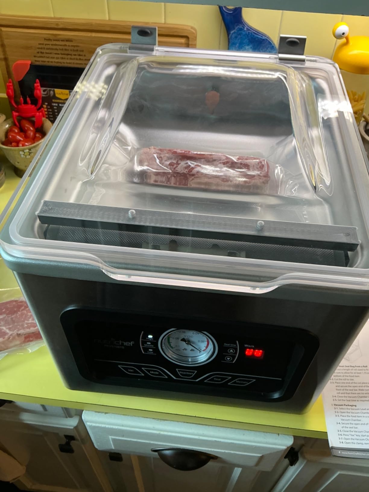 NutriChef 350W Vacuum Sealer Machine - 8L Chamber Commercial Food Sealer, Automatic Meat Packing and Sous Vide System with Digital Control, Includes Vacuum Roll Bags - Customer Photo 2
