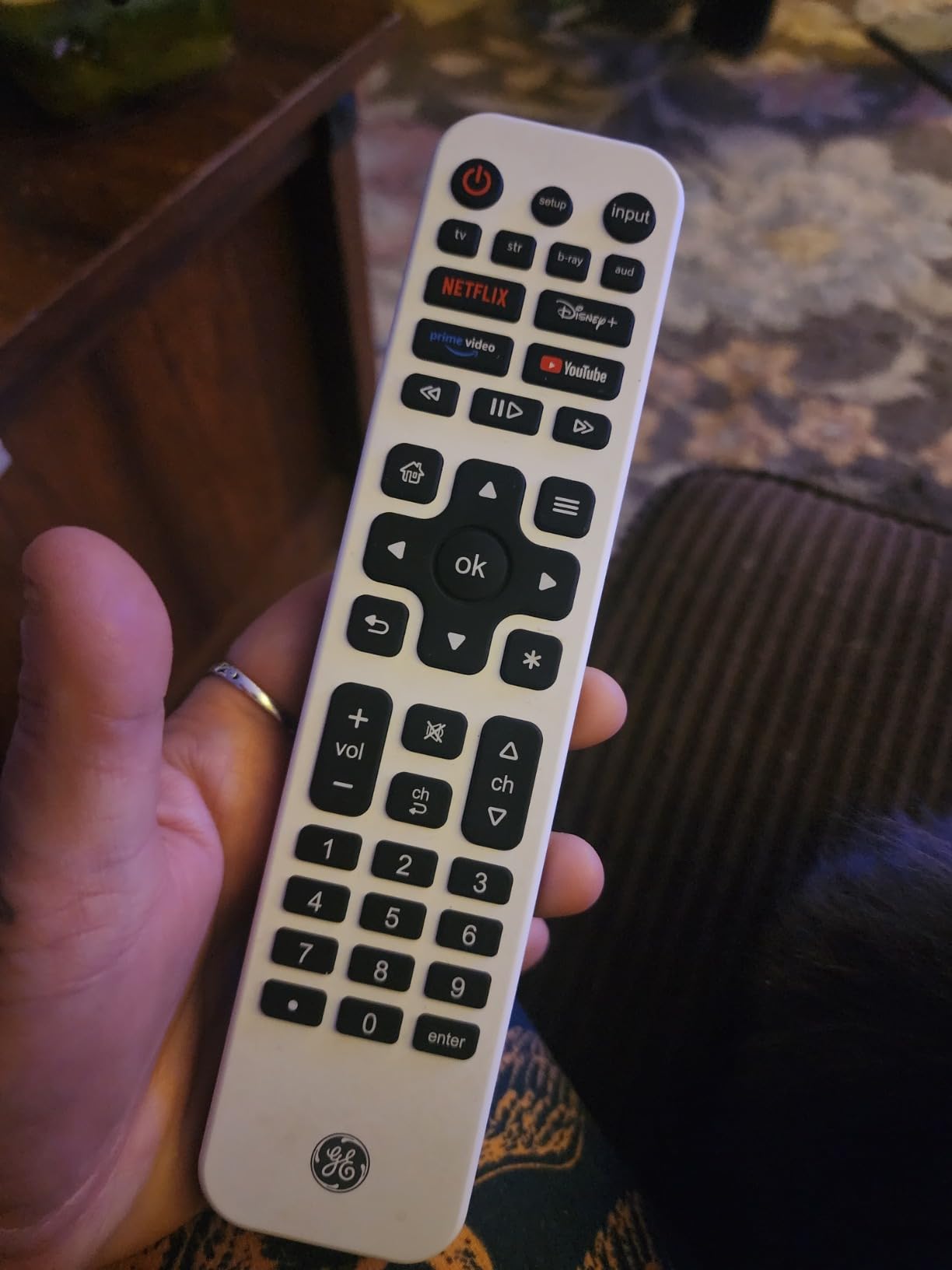 GE Rechargeable TV Remote Control, Universal Remote Control, Backlit Buttons, Samsung TV Remote Control Replacement for Smart TVs, Apple TV, Sony, Roku Replacement Remote, LG TV, 4-Device, 80984 - Customer Photo 2