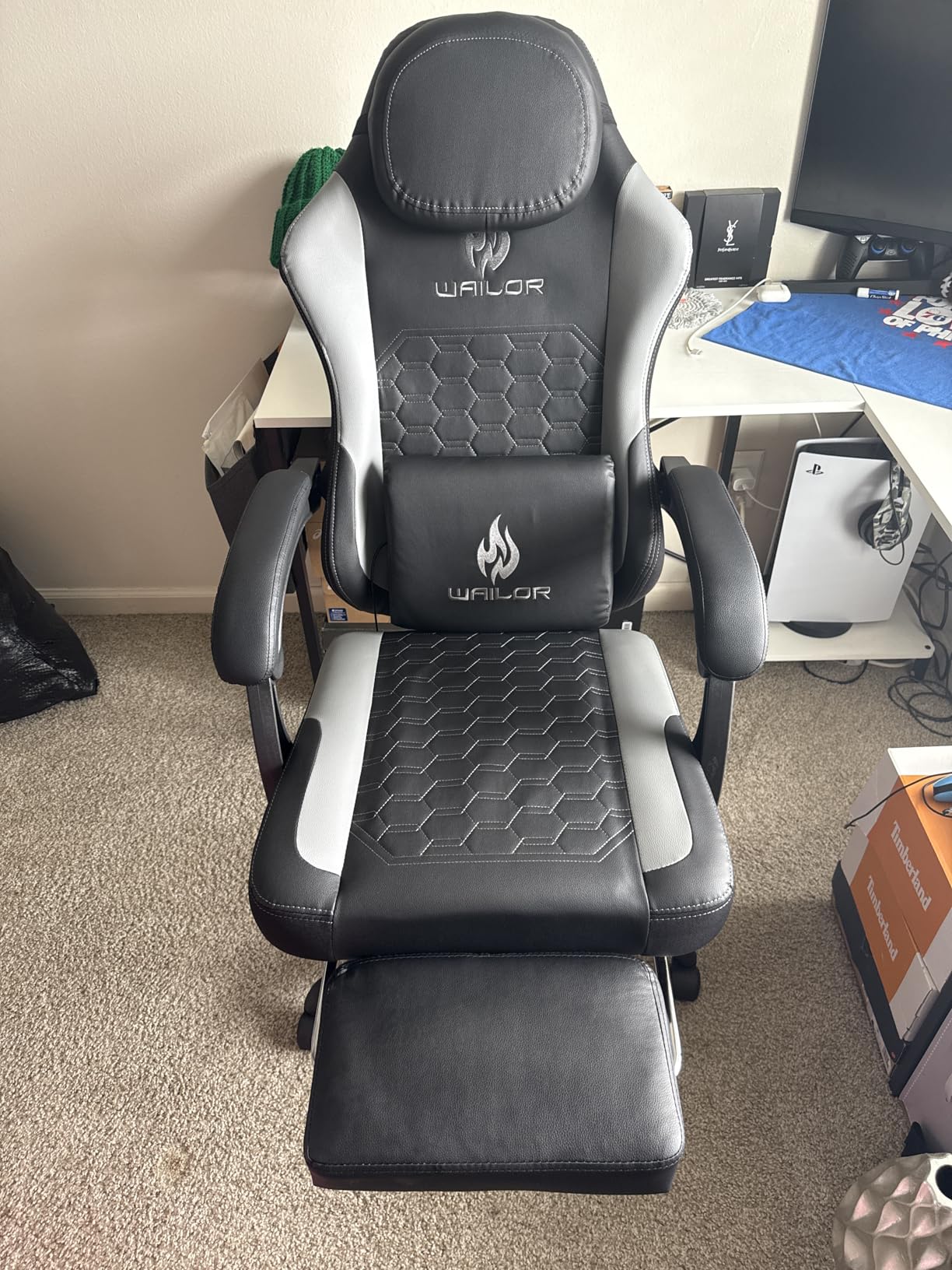 Gaming Chair with Massage and Packet Spring Cushion,Ergonomic Gamer Chairs for Adults with Footrest 300lbs,High Back Gamer Leather Chair with Headrest and Lumbar Support - Customer Photo 1