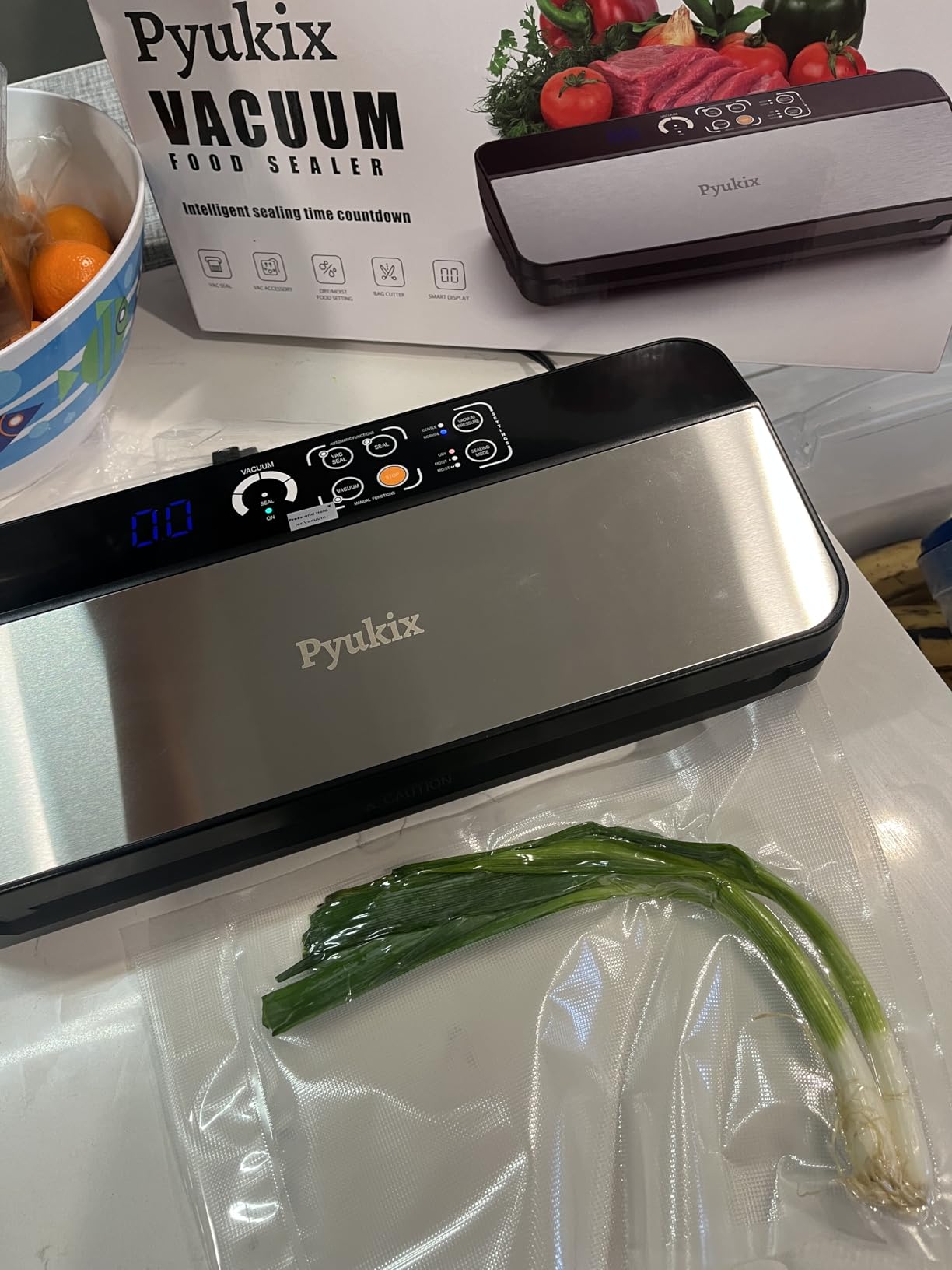 Vacuum Sealer Machine, Food Sealer Vaccum Sealers for Food 80KPA Automatic 8-IN-1 Sealing Dry/Moist Mode with Build-in Cutter&Storage, Digital Countdown, Air Suction Hose, 2 Roll-Bags, 11 Vacuum Bags - Customer Photo 2