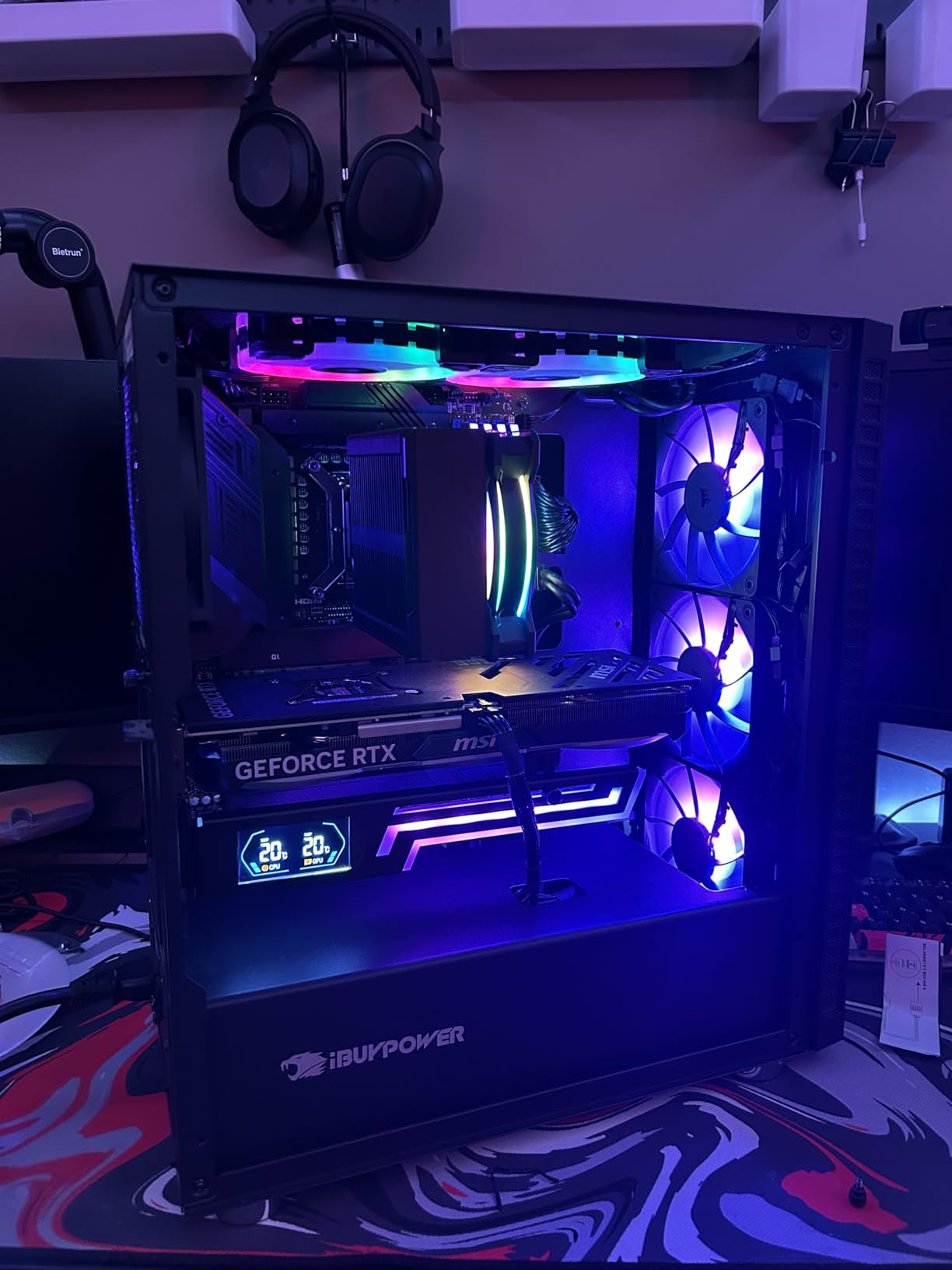 ARGB GPU Support Bracket with CPU & GPU Temp Display, Universal Graphics Card Support, Multi Angle Adjustable GPU Sag Bracket for Video Cards, GPU Stand Built-in 5V3PIN Addressable RGB Strip - Customer Photo 1