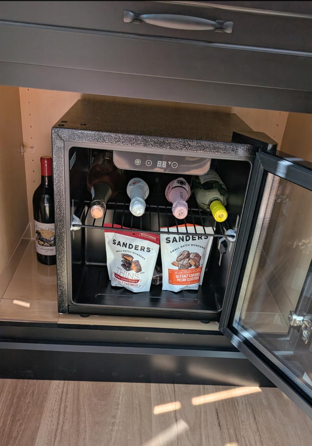 Wine Cooler Refrigerator - 45 Bottle Mini Wine Fridge with Glass Door for Beer Soda Water Drink, Small Wine Cellar Beverage Refrigerator for Bedroom Office Home Bar Dorm, 4.5 Cu.Ft (Black) Customer Review Wine Cooler Refrigerator - 45 Bottle Mini Wine Fridge with Glass Door for Beer Soda Water Drink, Small Wine Cellar Beverage Refrigerator for Bedroom Office Home Bar Dorm, 4.5 Cu.Ft (Black) - Customer Photo 1