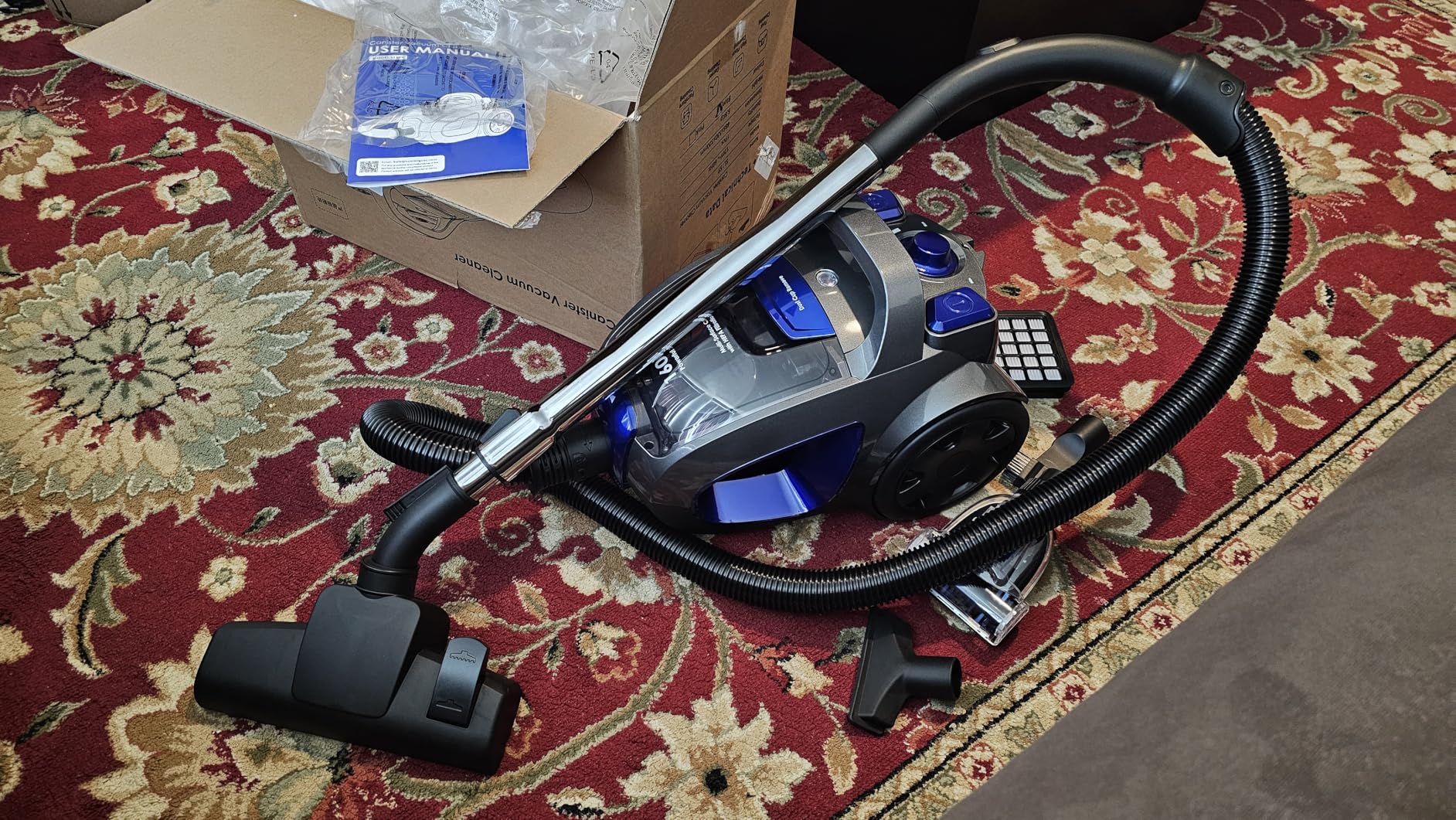 Canister Vacuum Cleaner, 32Kpa 1600W Cyclon Power, Dust Full Indicator, Double HEPA Filters, 3.7Qt Large Capacity, Lightweight Vac for Hard Floors, Carpets, Pet Hair, Blue - Customer Photo 2