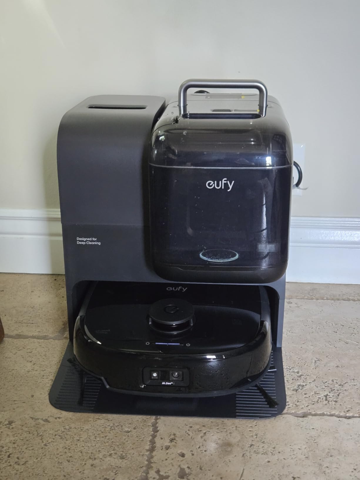 eufy Robot Vacuum E28, Portable Deep Cleaner for Carpet, HydroJet System with Roller Mop, All-in-One Robot Vacuum and Mop Combo, 20,000 Pa Suction, Zero-Tangling, Corner-to-Edge Cleaning (Upgraded) - Customer Photo 1