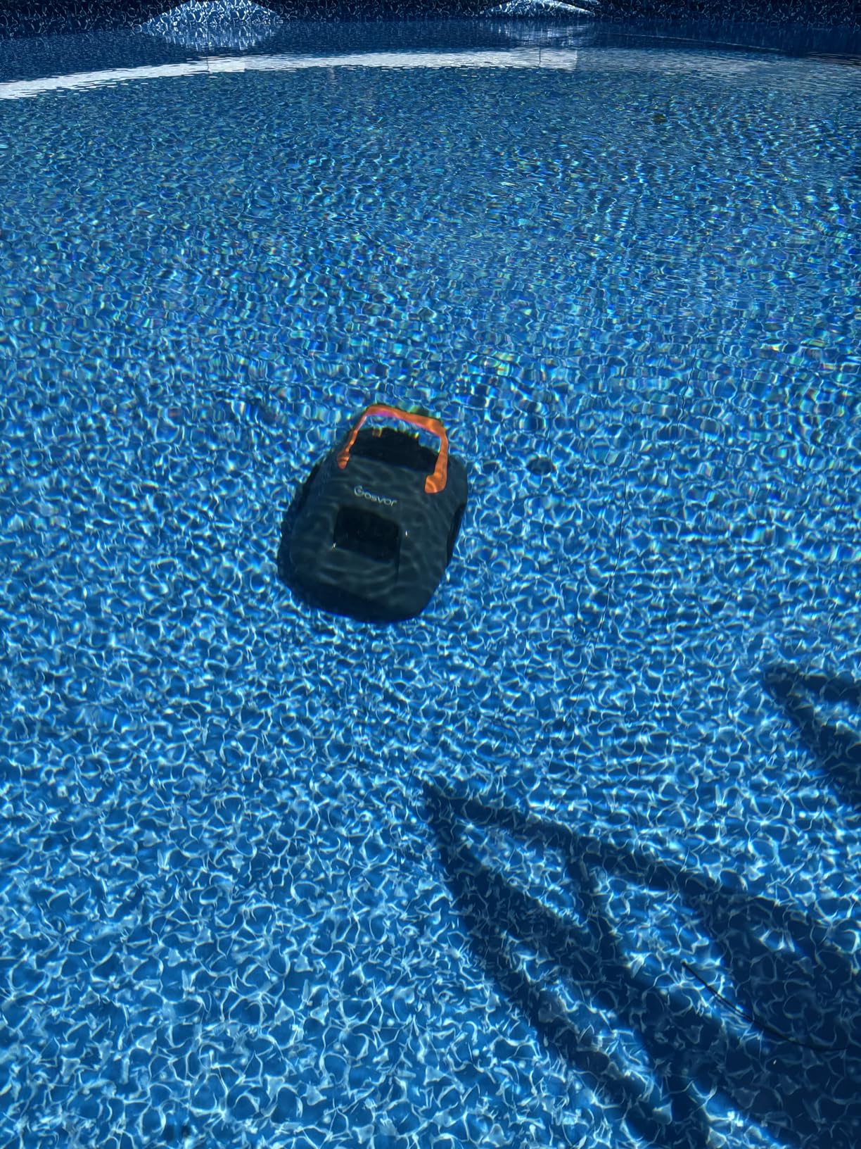 Cordless Robotic Pool Cleaner, Lasts 90 Min, Automatic Vacuum for Above-Ground Pools up to 860 Sq.ft, Portable, Self-Parking, Orange Customer Review Cordless Robotic Pool Cleaner, Lasts 90 Min, Automatic Vacuum for Above-Ground Pools up to 860 Sq.ft, Portable, Self-Parking, Orange - Customer Photo 1