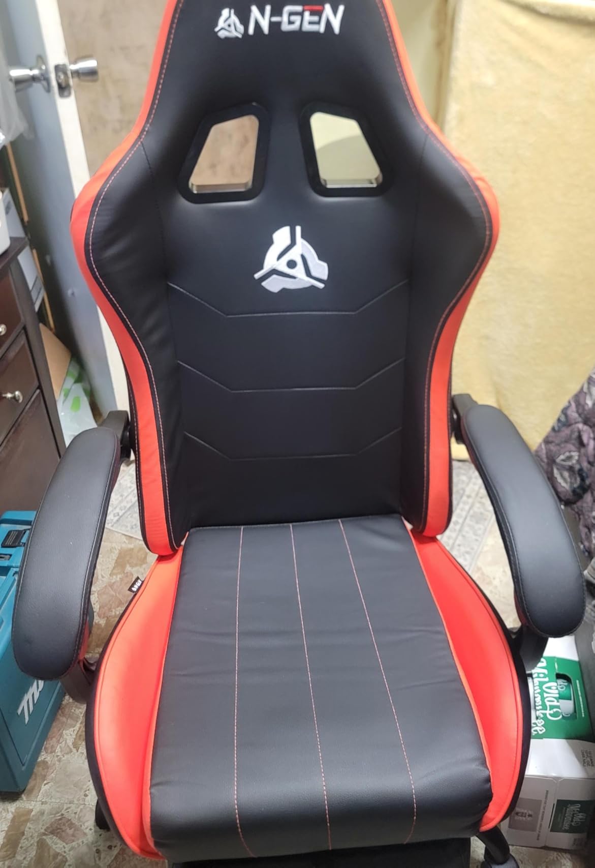 N-GEN GAMING Video Gaming Chair with Footrest Lumbar Support for Home Office High Back Recliner Height Adjustable Ergonomic Comfy Leather Computer Desk Chair (Black) customer photo 1
