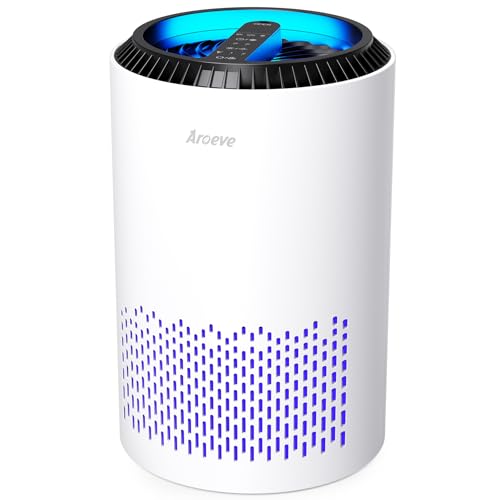 AROEVE Air Purifiers for Bedroom Home, 3 Layer Filter for Smoke Pollen Allergies Pet Dander Odor, Sleep Mode for Better Sleep, Energy Saving, 3 Speeds, Timer for Office, Dorm, Kitchen, MK01, White - Aroeve