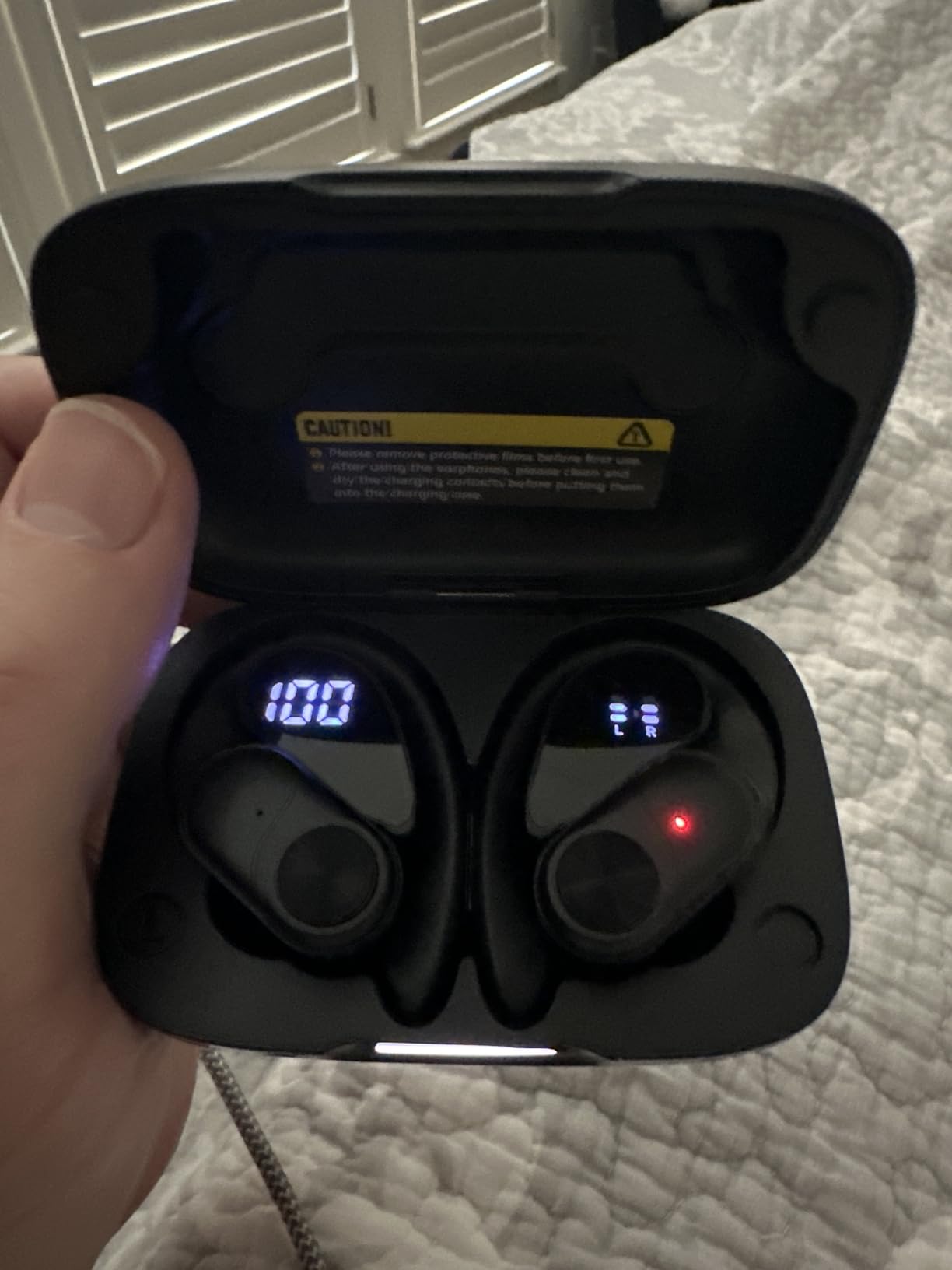 PocBuds Bluetooth Headphones Wireless Earbuds 80hrs Playtime Wireless Charging Case Digital Display Sports Ear Buds with Earhook Deep Bass IPX7 Waterproof Over-Ear Earphones for TV Phone Laptop Olive - Customer Photo 1