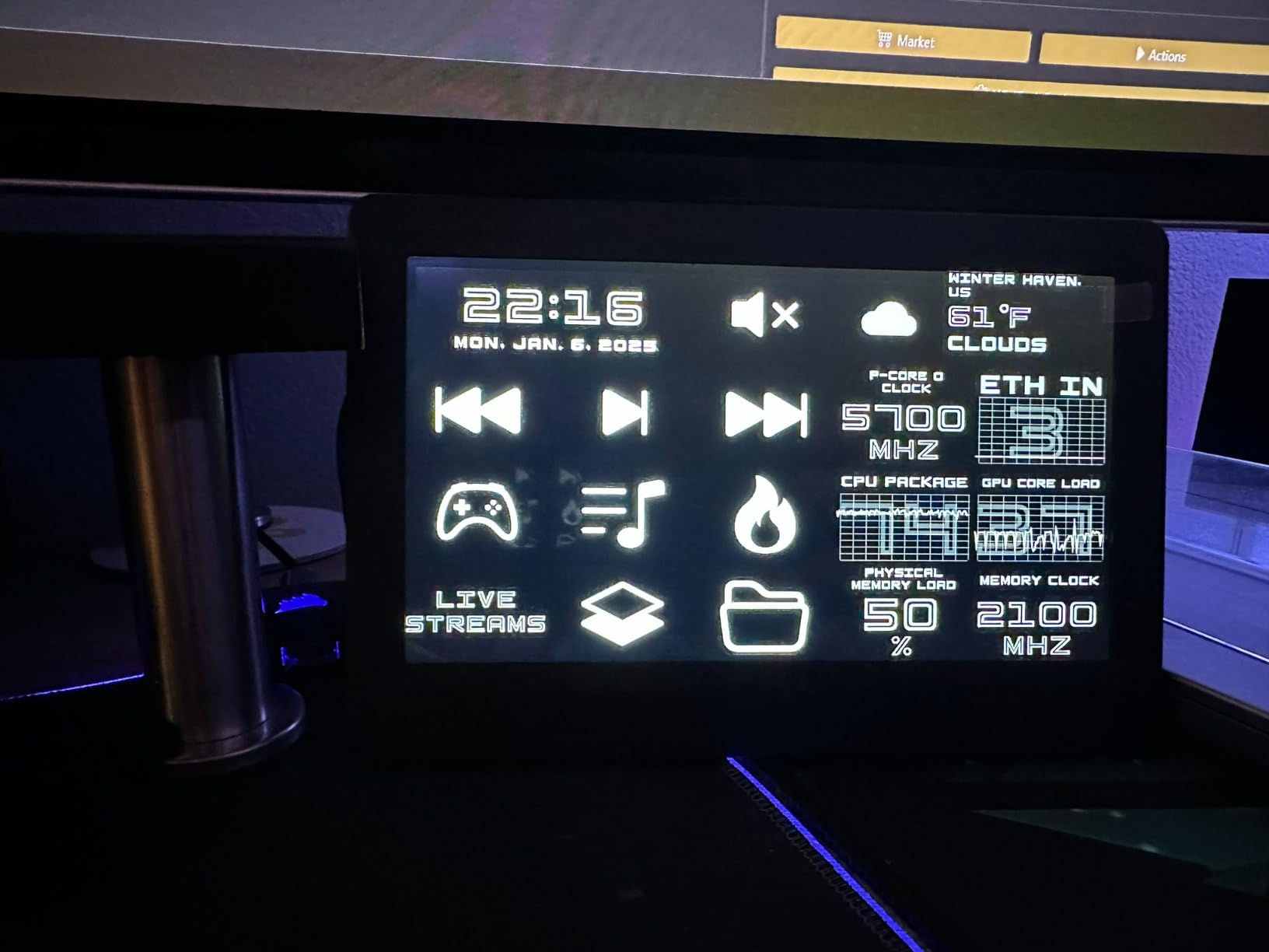 G.SKILL WigiDash PC Command Panel - 7 inch Touch Display, Up to 20 (5x4) Widget Grid, Customizable Hotkeys/Shortcuts/Widgets, Monitor System Performance (Windows 10 and 11, USB Powered) - Customer Photo 1