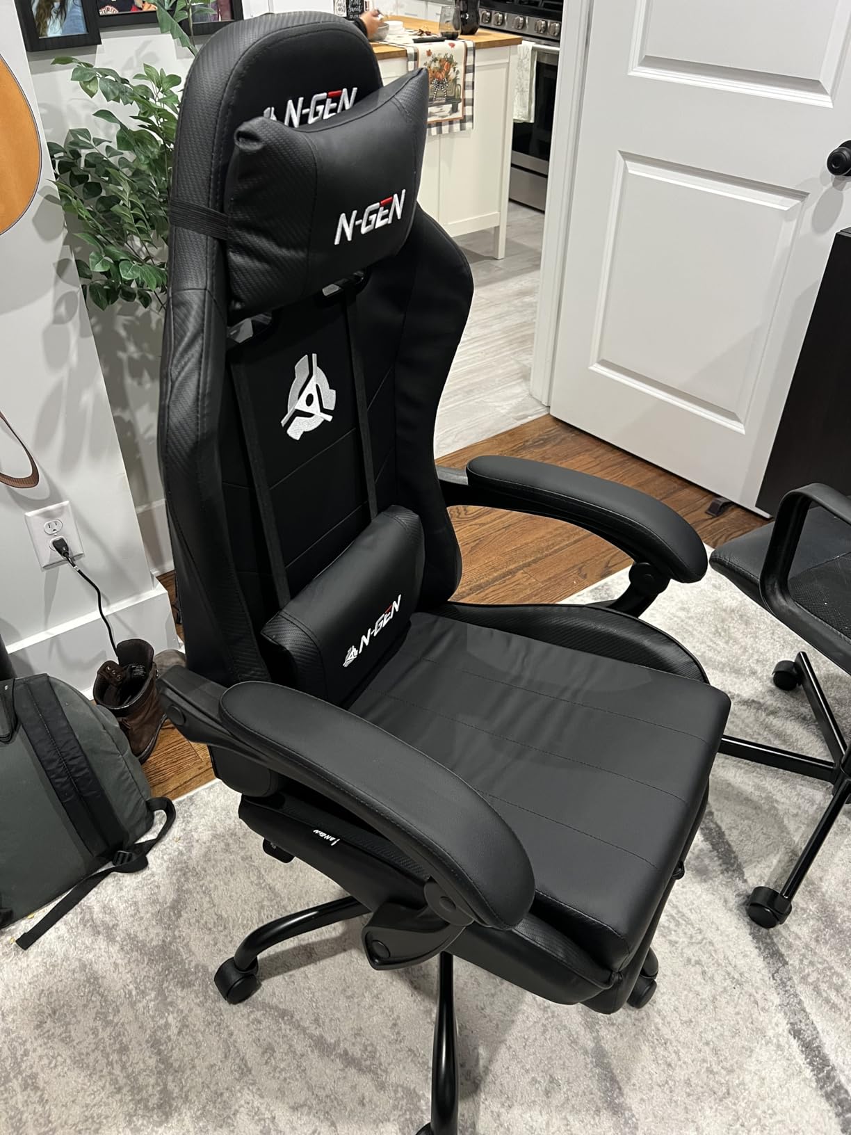 N-GEN GAMING Video Gaming Chair with Footrest Lumbar Support for Home Office High Back Recliner Height Adjustable Ergonomic Comfy Leather Computer Desk Chair (Black) customer photo 2