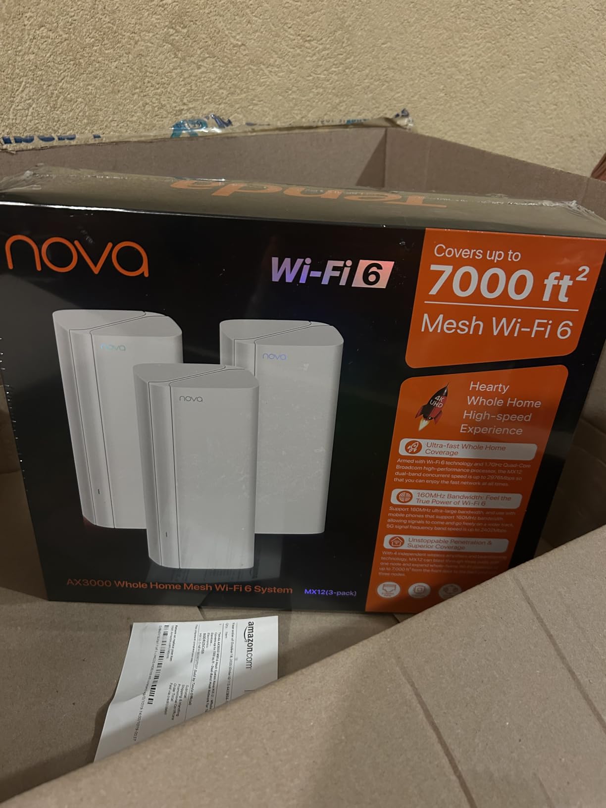 Tenda AX3000 WiFi 6 Mesh System Nova MX12 - Whole Home Covers up to 7000 sq.ft - Dual-Band Mesh Network for 160+ Devices - 1.7 GHz Quad-Core CPU - Replaces Wireless Router - 3-Pack(2025 New Version) Customer Review Tenda AX3000 WiFi 6 Mesh System Nova MX12 - Whole Home Covers up to 7000 sq.ft - Dual-Band Mesh Network for 160+ Devices - 1.7 GHz Quad-Core CPU - Replaces Wireless Router - 3-Pack(2025 New Version) - Customer Photo 1