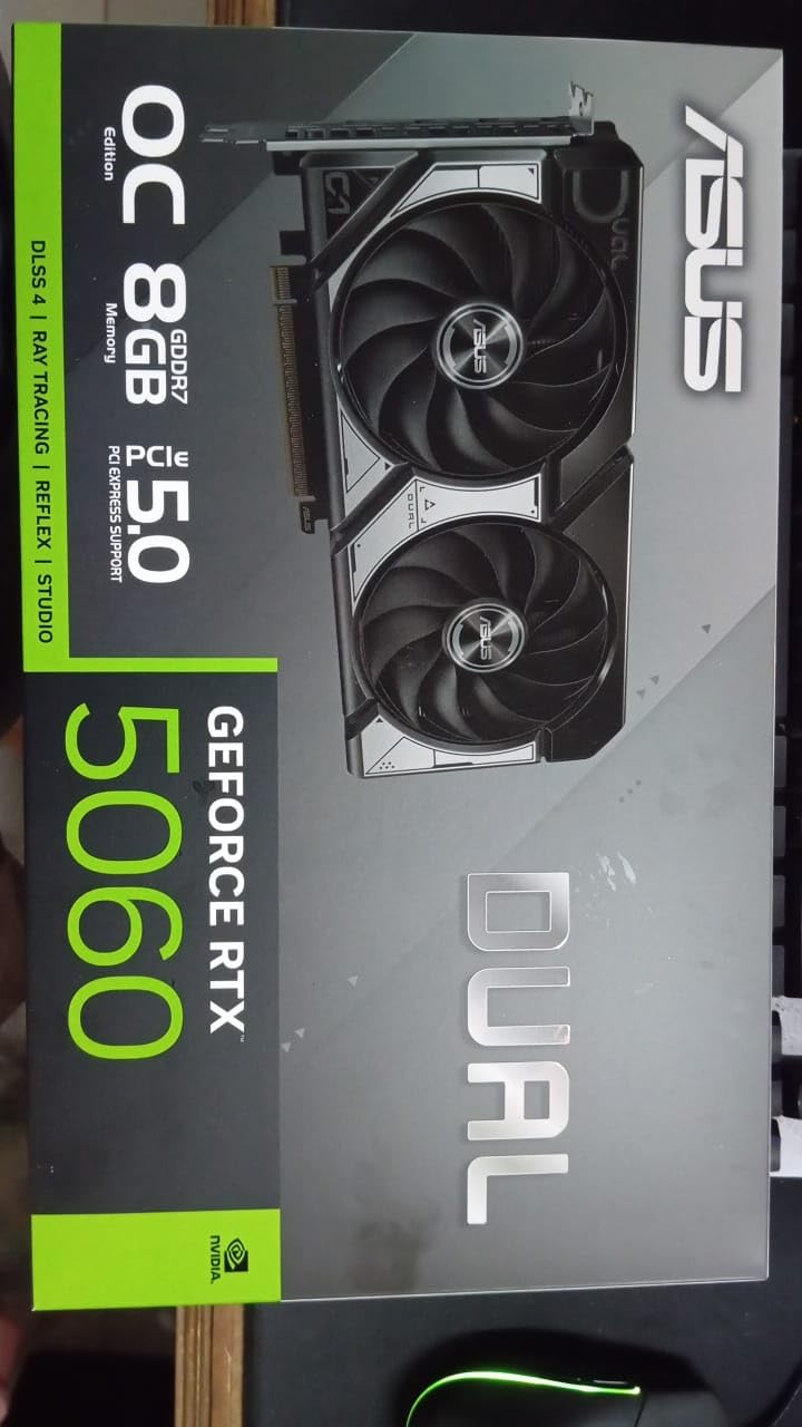 ASUS Dual GeForce RTX™ 5060 8GB GDDR7 OC Edition (PCIe 5.0, 8GB GDDR7, DLSS 4, HDMI 2.1b, DisplayPort 2.1b, 2.5-Slot Design, Axial-tech Fan Design, 0dB Technology, and More) Customer Review ASUS Dual GeForce RTX™ 5060 8GB GDDR7 OC Edition (PCIe 5.0, 8GB GDDR7, DLSS 4, HDMI 2.1b, DisplayPort 2.1b, 2.5-Slot Design, Axial-tech Fan Design, 0dB Technology, and More) - Customer Photo 2
