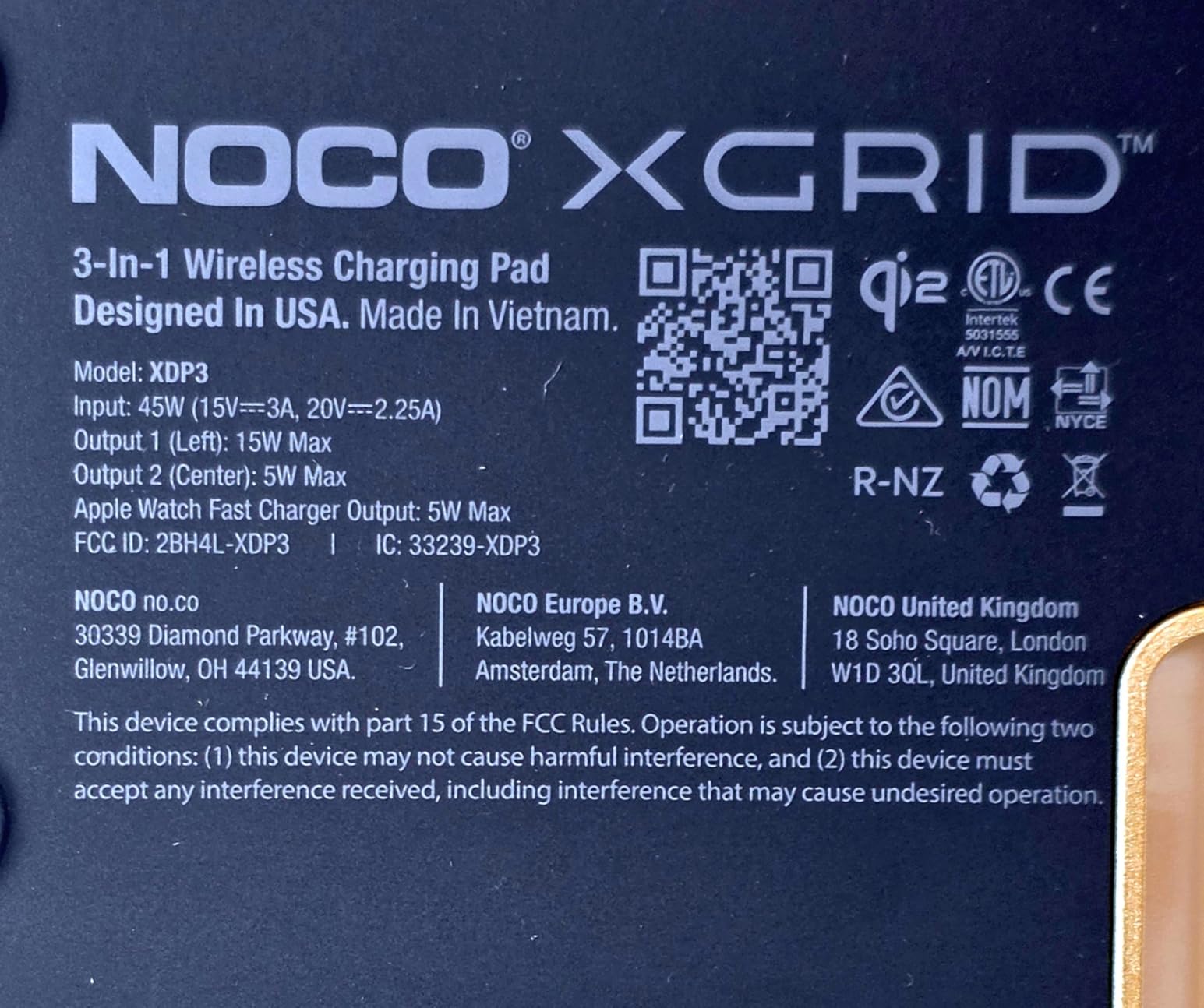 NOCO XGrid XDP3: 3-in-1 Wireless Charging Pad – Charging Station for iPhone, Apple Watch, and AirPods – MagSafe Compatible, Qi2 Certified – Includes 45W USB-C Wall Charger and 6.5-Foot USB-C Cable Customer Review NOCO XGrid XDP3: 3-in-1 Wireless Charging Pad – Charging Station for iPhone, Apple Watch, and AirPods – MagSafe Compatible, Qi2 Certified – Includes 45W USB-C Wall Charger and 6.5-Foot USB-C Cable - Customer Photo 2