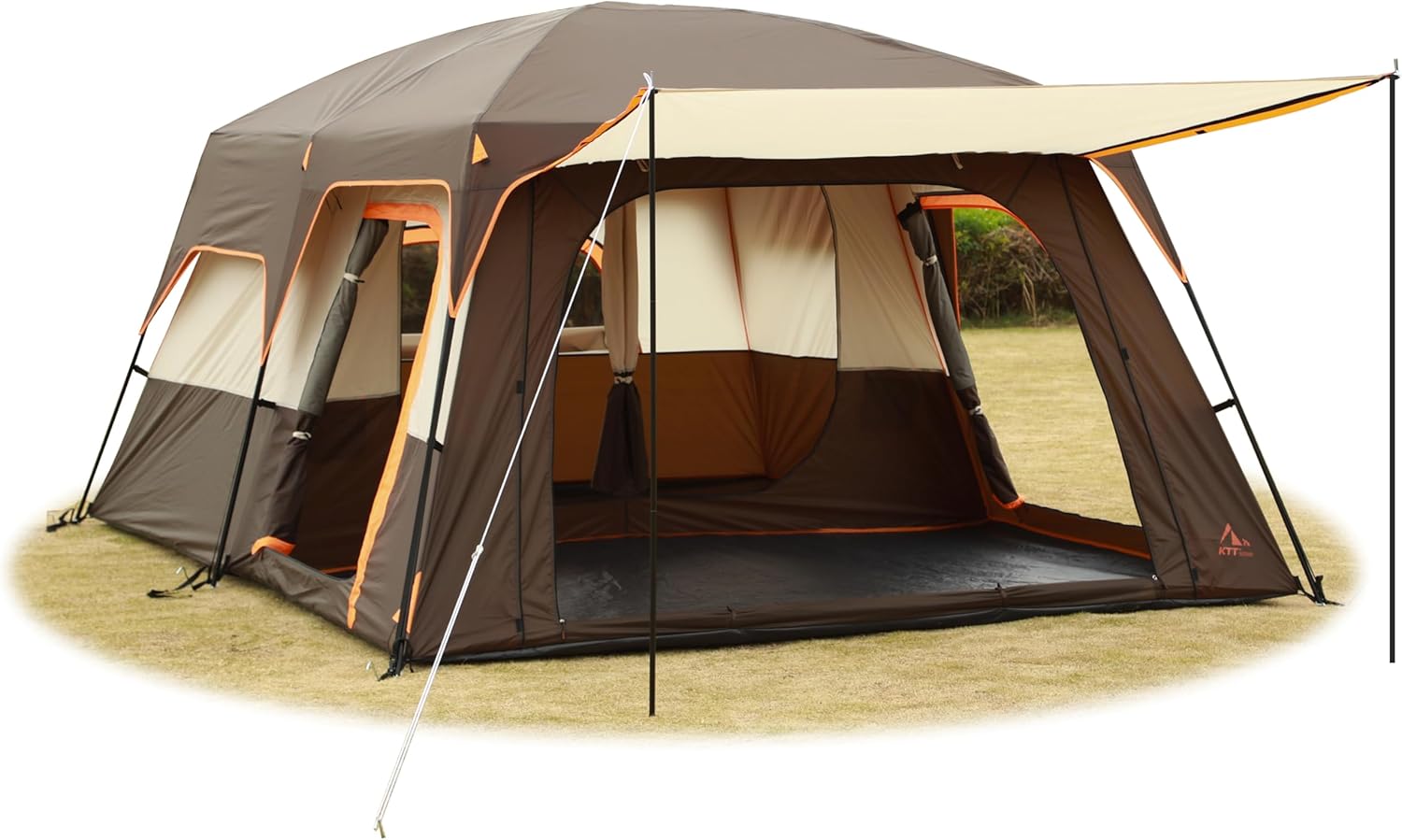 KTT Extra Large Tent 6-10-12-14 Person(Style-B),Family Cabin Tents,2 Rooms,3 Doors and 3 Windows with Mesh,Straight Wall,Waterproof,Double Layer,Big Tent for Outdoor,Picnic,Camping,Family Gathering - KTT
