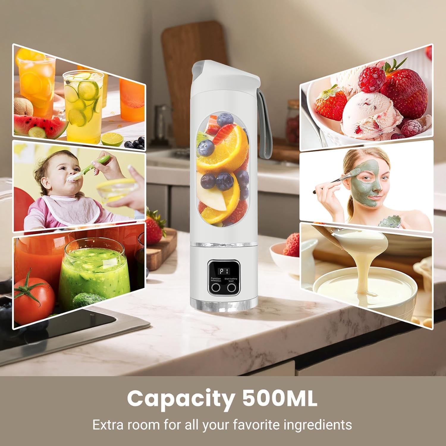 Portable Personal Electric Blender,500ML Portable Shakes and Smoothies Blender,12 Blades USB Rechargeable Small Blenders、Mixing、Compact、Convenient and Versatile(White) Customer Review Portable Personal Electric Blender,500ML Portable Shakes and Smoothies Blender,12 Blades USB Rechargeable Small Blenders、Mixing、Compact、Convenient and Versatile(White) - Customer Photo 2