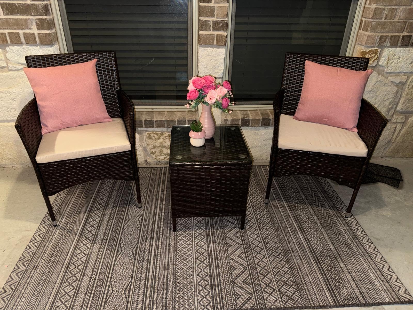Devoko 3 Piece Patio Furniture Set Outdoor Wicker Conversation (Brown) customer photo 1