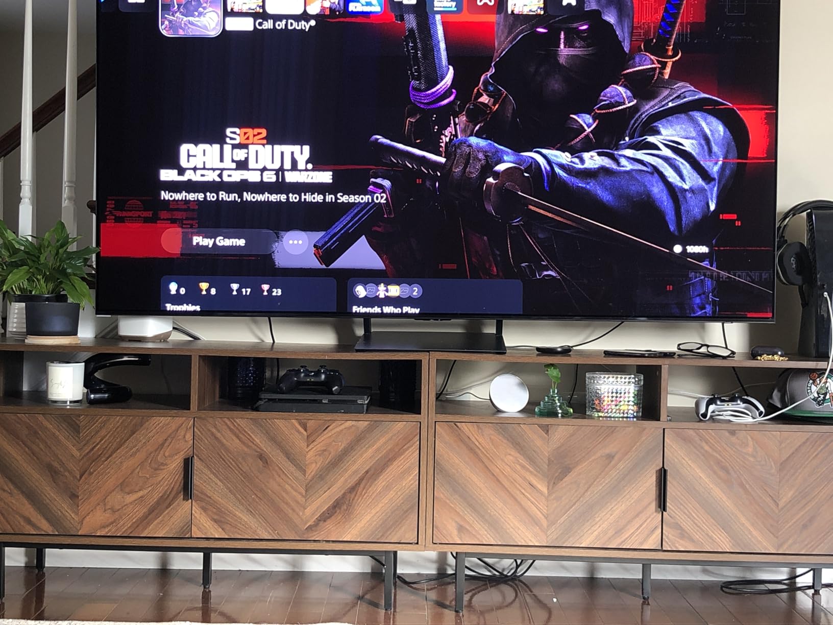 Dylan Media Console Cabinet or TV Stand with Doors for Hidden Storage in a Natural Reclaimed Oak Herringbone Wood Pattern and Metal, Oak/Matte Black customer photo 1