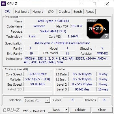 Ryzen 7 5700X3D 8-Core, 16-Thread Desktop Processor customer photo 2