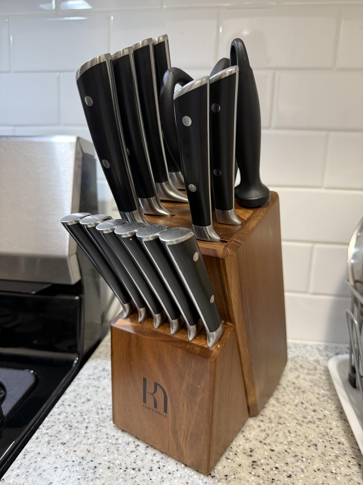 Knife Set with Block, Japanese 15 PCS Ultra Sharp Ktichen Knives Set, High Carbon Stainless Steel Knife Block Set with Sharpener, Professional Knives with Ergonomic Handle for Home Chefs customer photo 1